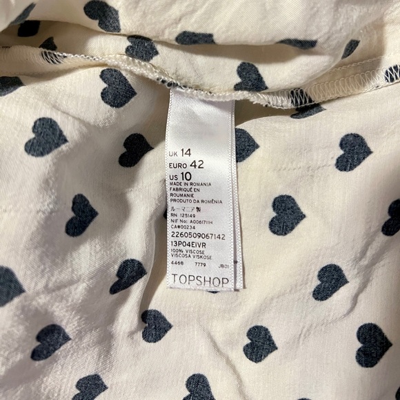 Topshop Heart Printed Button Down in Black and Cream - Size 10 - Picture 6 of 7